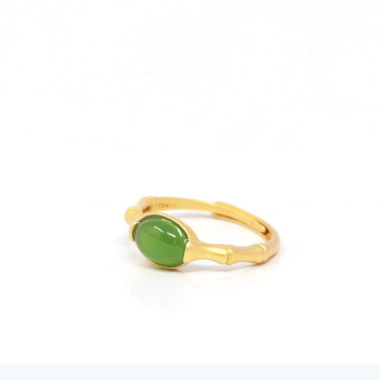 Vejade "Classic Oval" Green Nephrite Jade Classic Ring For Women