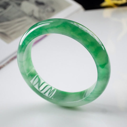 Natural Burmese Sun Green Ice Finish Jadeite Jade Bracelet