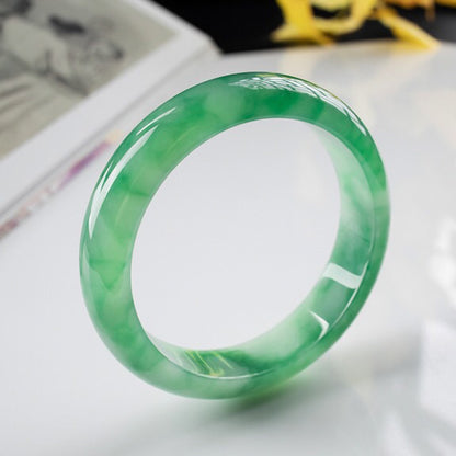 Natural Burmese Sun Green Ice Finish Jadeite Jade Bracelet