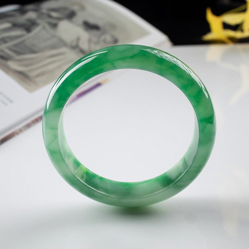 Natural Burmese Sun Green Ice Finish Jadeite Jade Bracelet