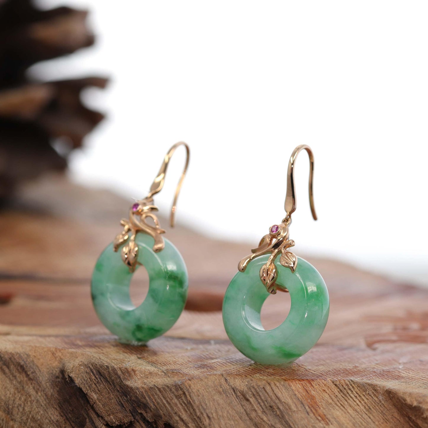 Vejade "Good Luck Birdie" genuine Green Jadeite Jade Earrings