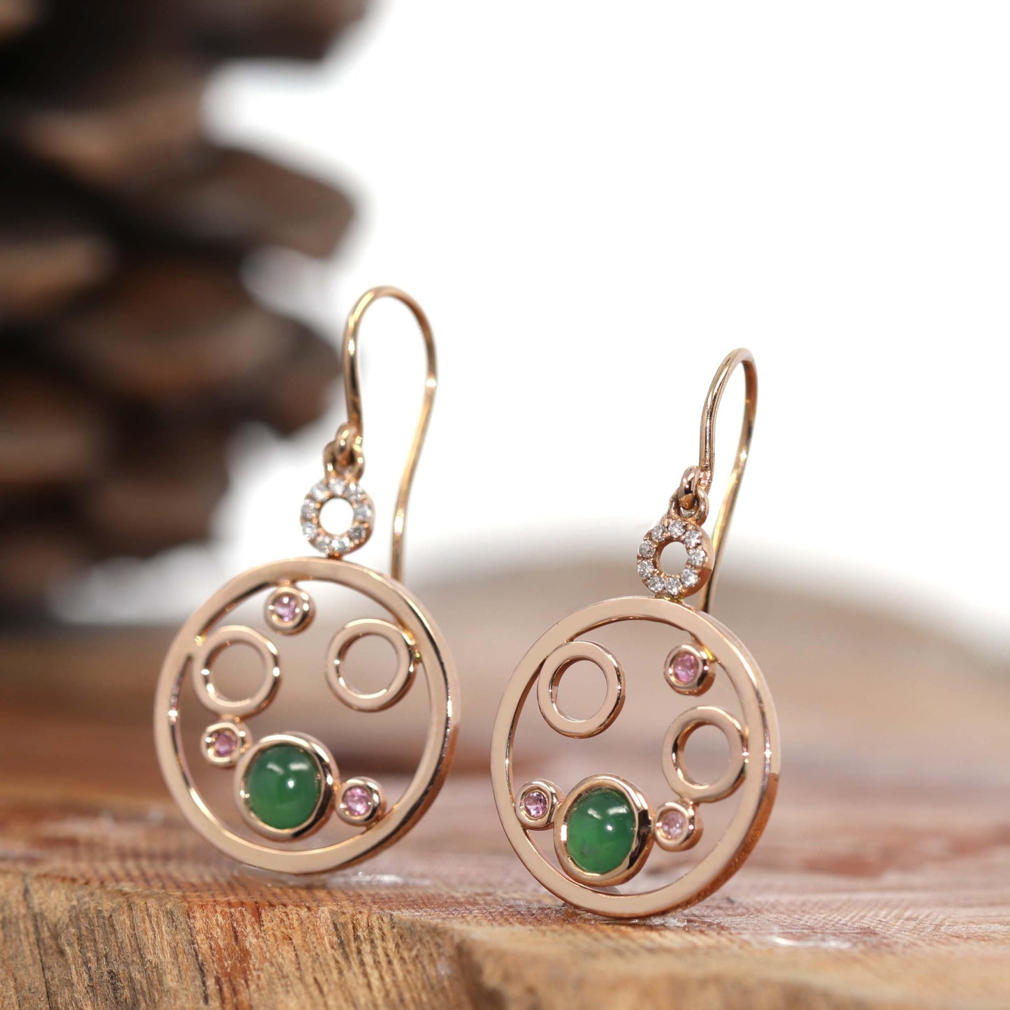 Vejade 18k Rose Gold Imperial Jadeite Jade Earrings & Diamond