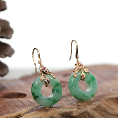 Vejade "Good Luck Birdie" genuine Green Jadeite Jade Earrings