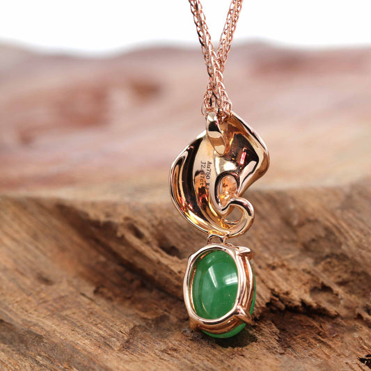 Vejade 18K Rose Gold "Morning Glory" Jadeite Jade Pendant