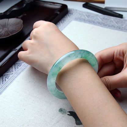 Natural Burmese Jadeite Ice-Type Floating Green Jade Bracelet