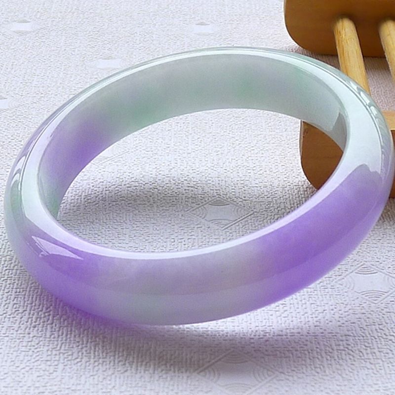 Natural Burmese Green Spring Color Jadeite Jade Bracelet Ice Purple