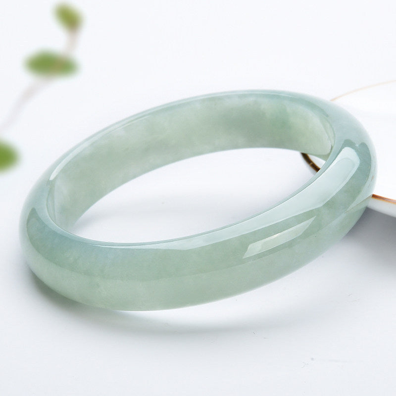 Natural Burmese Jadeite Jade Bracelet Ice Wax Light Green Transparent Solid Color