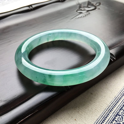 Natural Burmese Jadeite Ice-Type Floating Green Jade Bracelet