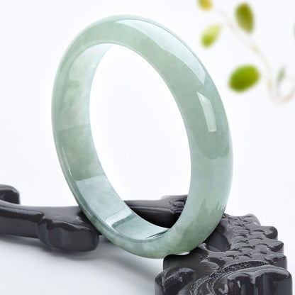 Natural Burmese Jadeite Jade Bracelet Ice Wax Light Green Transparent Solid Color