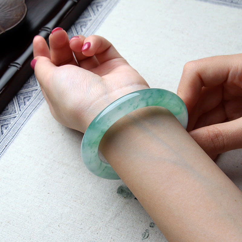 Natural Burmese Jadeite Ice-Type Floating Green Jade Bracelet