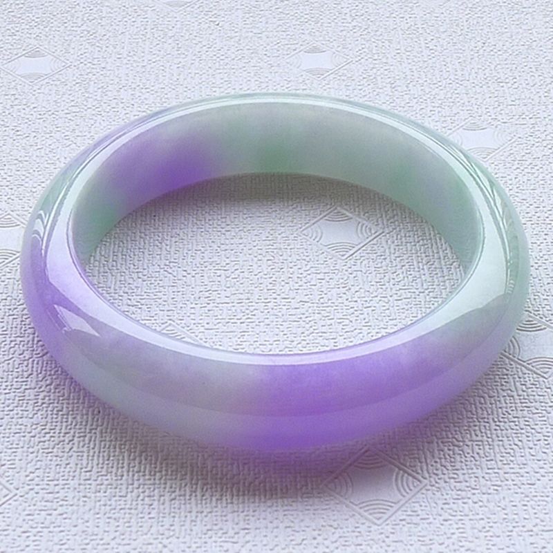 Natural Burmese Green Spring Color Jadeite Jade Bracelet Ice Purple