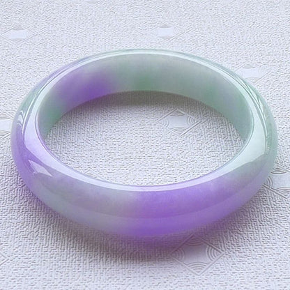 Natural Burmese Green Spring Color Jadeite Jade Bracelet Ice Purple