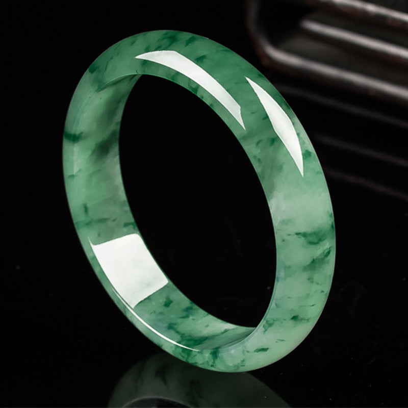 Natural Ice-Type Translucent Green Jadeite Burmese Jade Bracelet