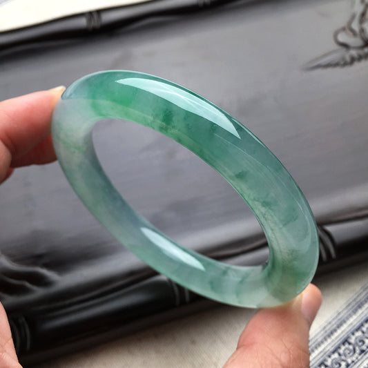 Natural Burmese Jadeite Ice-Type Floating Green Jade Bracelet